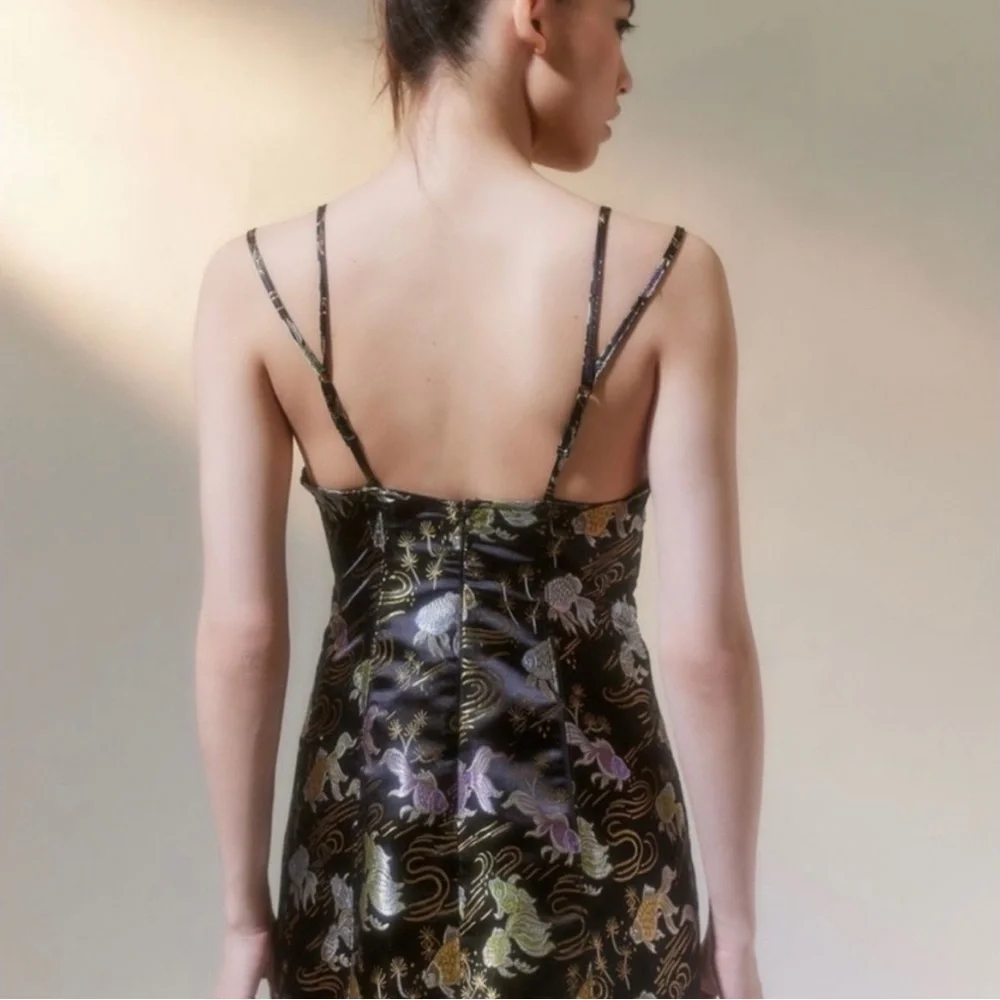 Urban Outfitters | Cassie Satin Strappy Back Black Mini Dress Koi Small New - Picture 2 of 6